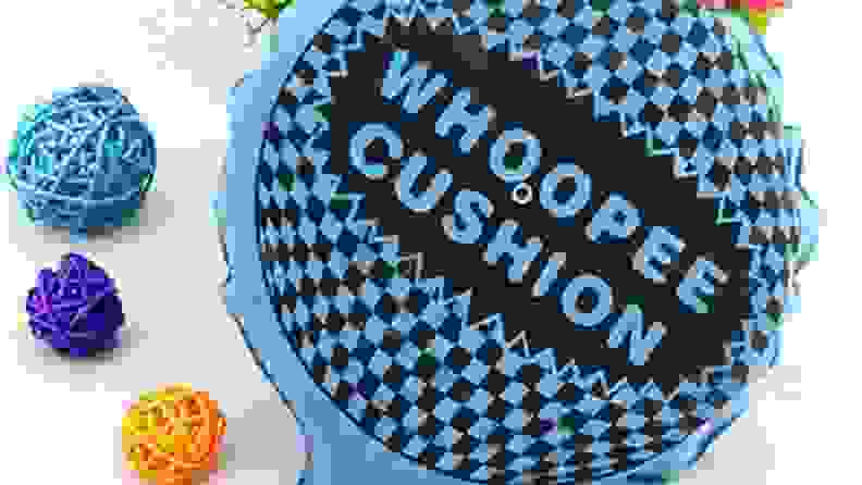 A blue whoopee cushion