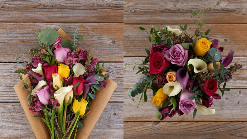 Colorful bouquet of roses and lilies.