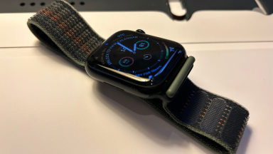 An Apple Watch on a table.