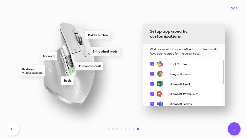 An interface to customize a Logitech computer mouse.