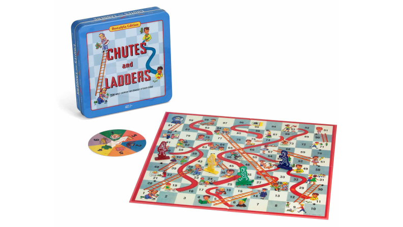 This version of Chutes and Ladders comes in a collectible tin.