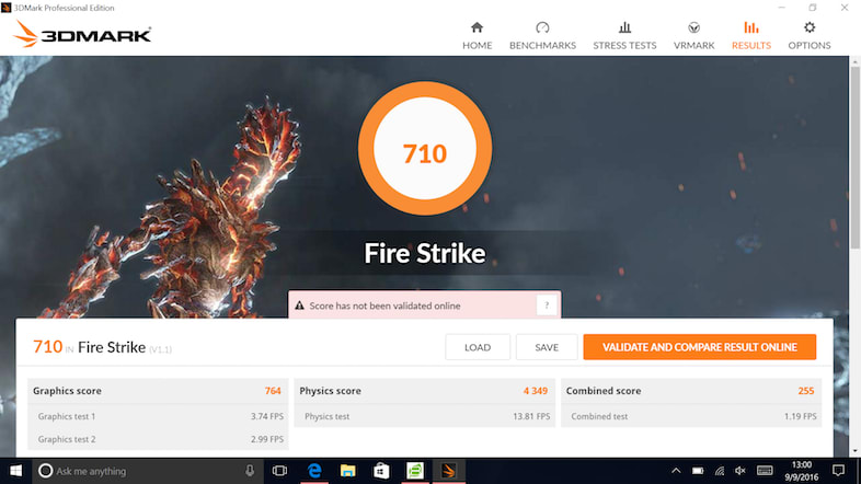 An example of the results of the 3DMark Fire Strike test.