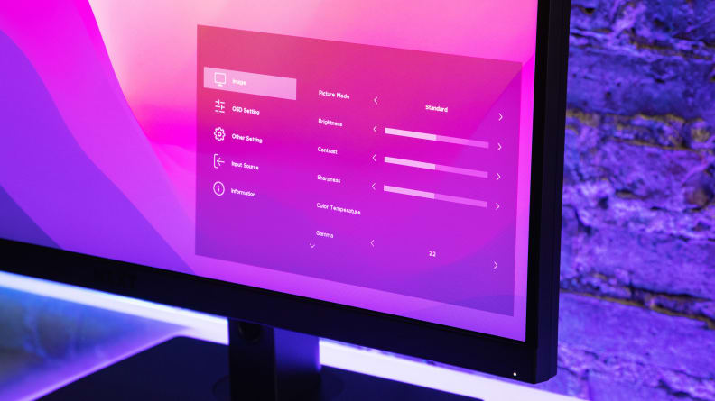 Image settings on display on the screen of the NZXT Canvas 27Q.