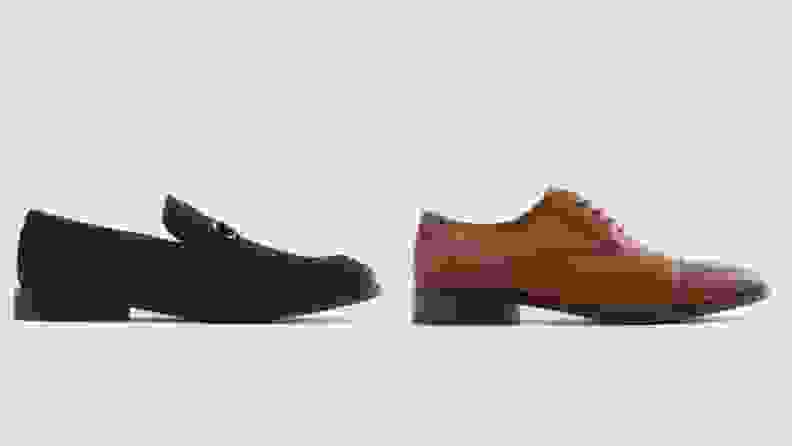 奥尔多的黑色乐福鞋，奥尔多的棕色鞋。