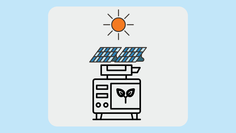 A solar generator with panels and a sun