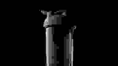 Close-up of a black BlenderBottle shaker bottle.