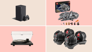 Xbox Series X, Lego Millenium Falcon, Crosley turntable, Bowflex dumbbells