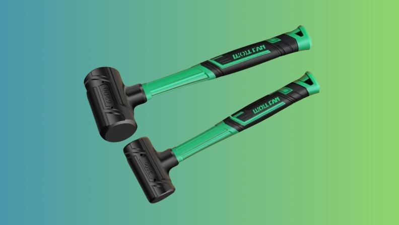 Two rubber mallets on a green gradient background