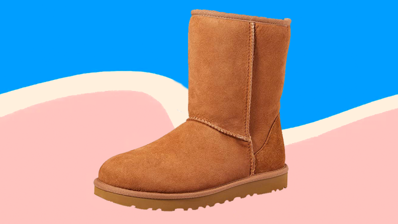 An image of a camel-colored Ugg medium height boot.