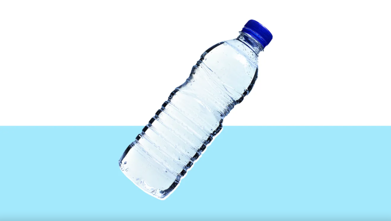 Plastic bottle filled with water.