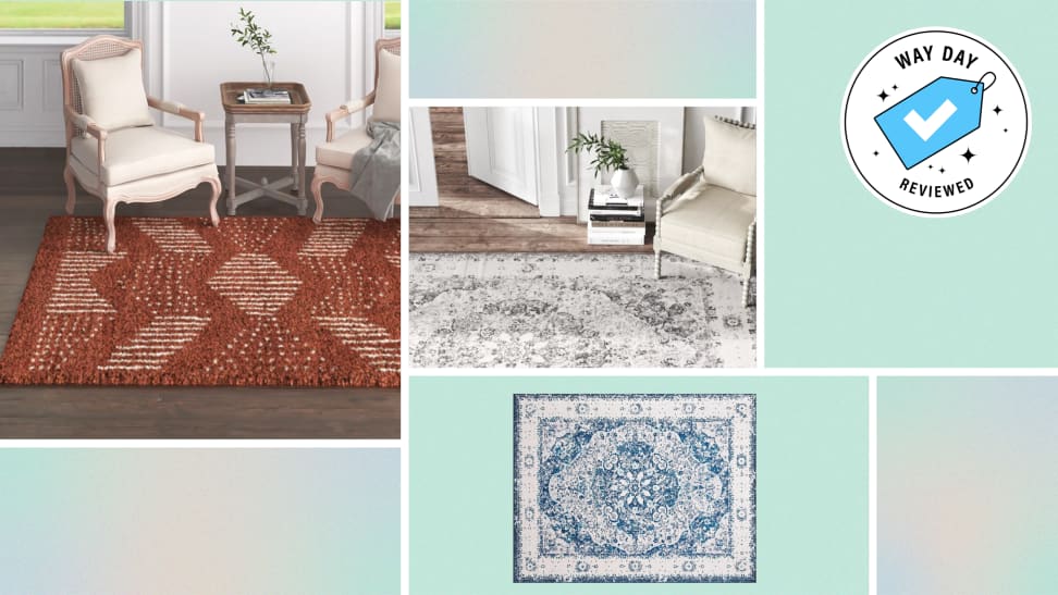 Collage of three Kelly Clarkson Home rugs.