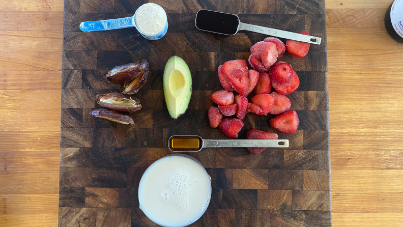 Ingredients laid out on a a wooden cutting board.