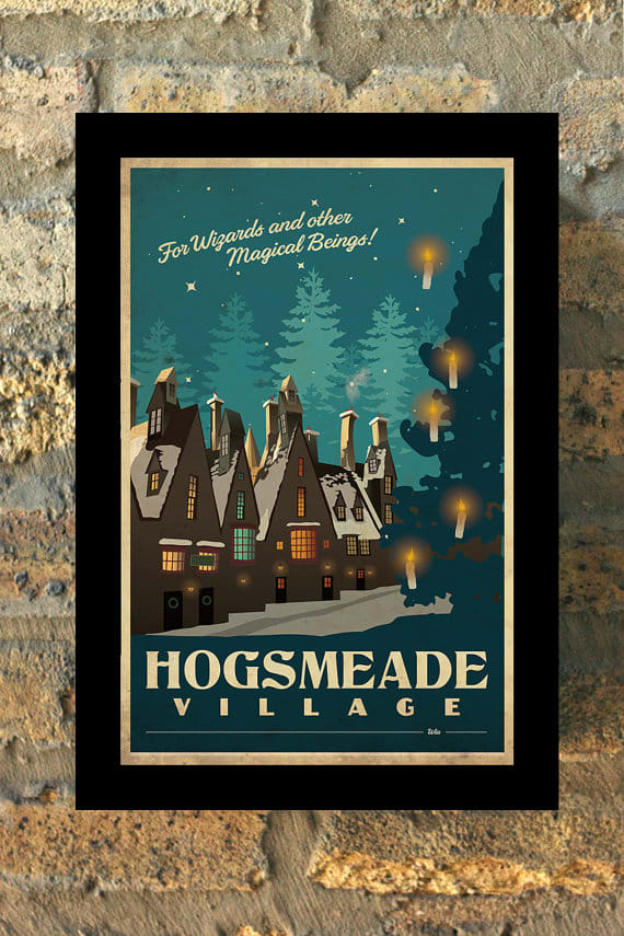 This Hogsmead art print will add a splash of color to your living room.