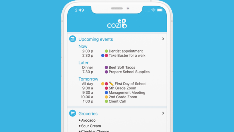 A phone screen with the Cozi app interface.