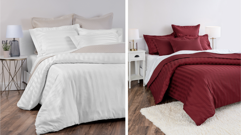 Two images of beds in sheets