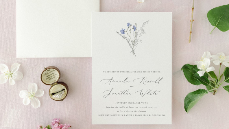 Floral-focused wedding invitations.
