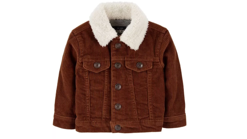 An image of a brown corduroy jacket with a sherpa collar.