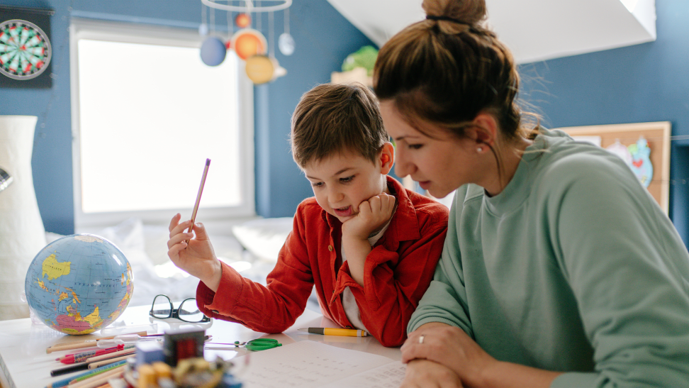 Mom and son doing homework