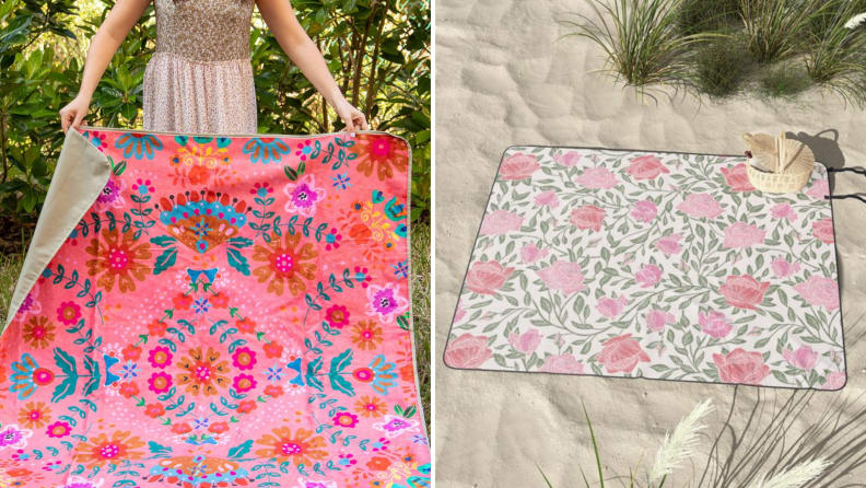 Two colorful picnic blankets on display.