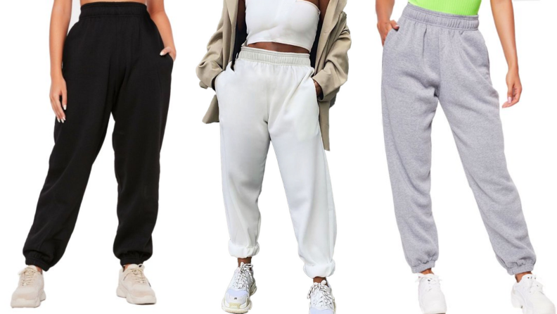 A trio of models pose in sweatpants and other Walmart jogging attire.