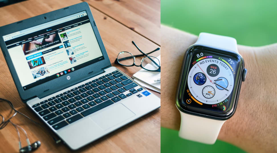 HP Chromebook 11-v031nr (left) and Apple Watch Series 4 (right)