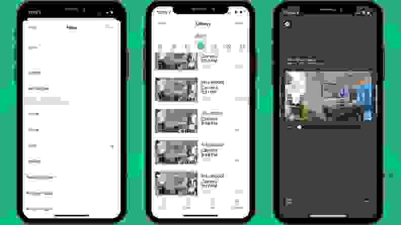 Three screenshots from the Arlo app detailing out how the Arlo Essential Indoor Security Camera sends notifications.