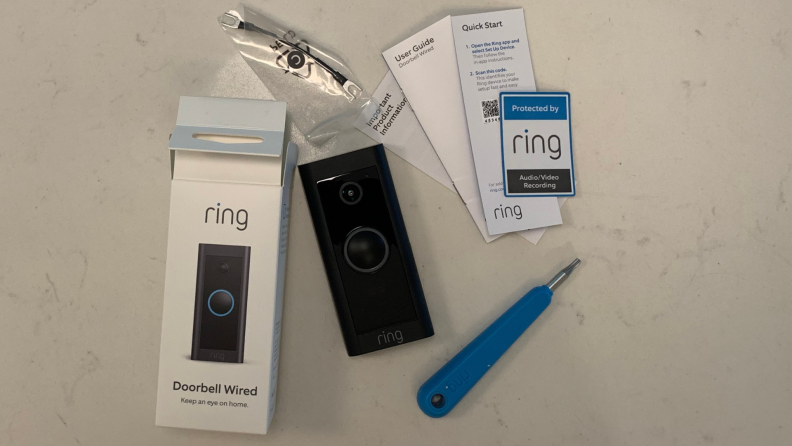 Everything that's inside of the Ring Video Doorbell Wired box