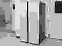 A Samsung Bespoke RS28CB7600 side-by-side refrigerator in the testing lab.