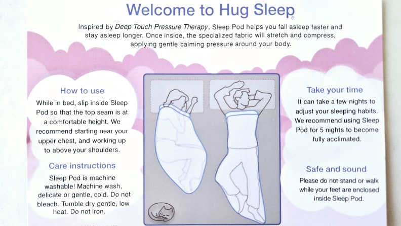 An image of Hug Sleep documentation showing use and care instructions