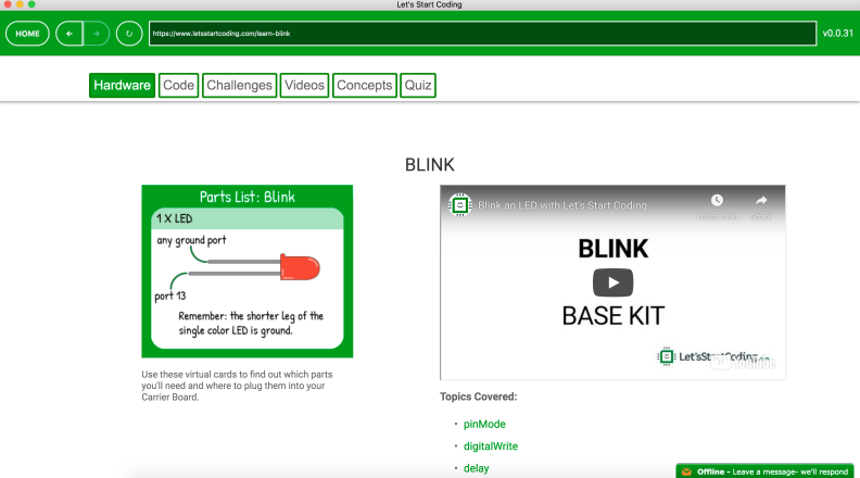 Each Let's Start Coding lesson starts with a component and coding element list.