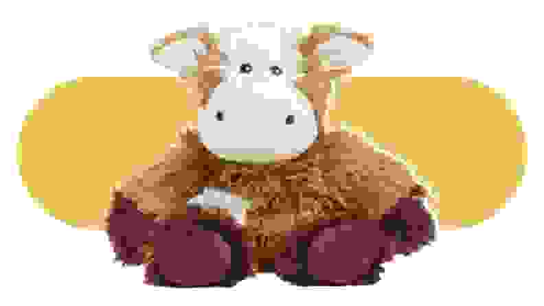 Product shot of the Warmies Junior stuffed cow.
