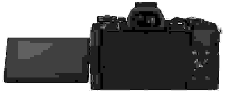 A manufacturer image of the Olympus OM-D E-M5 Mark II's articulating screen.