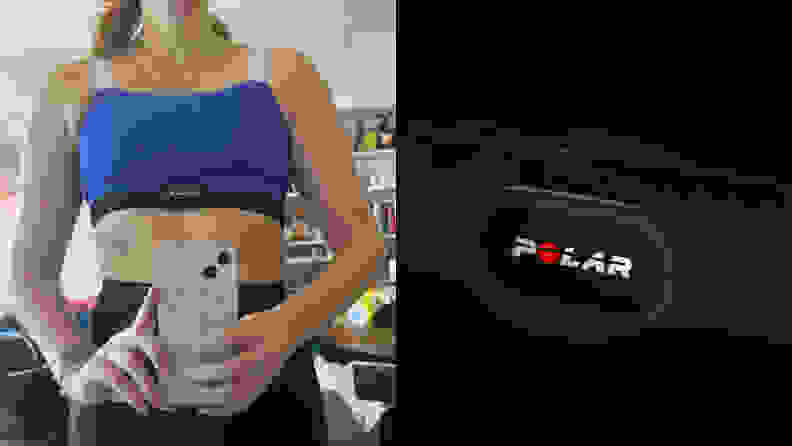 A woman wearing the Polar H10 heart rate monitor.