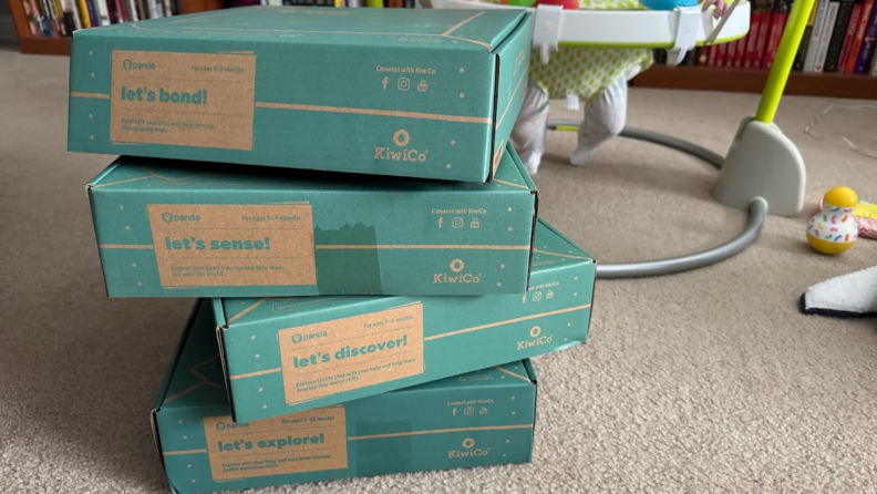 A stack of KiwiCo boxes