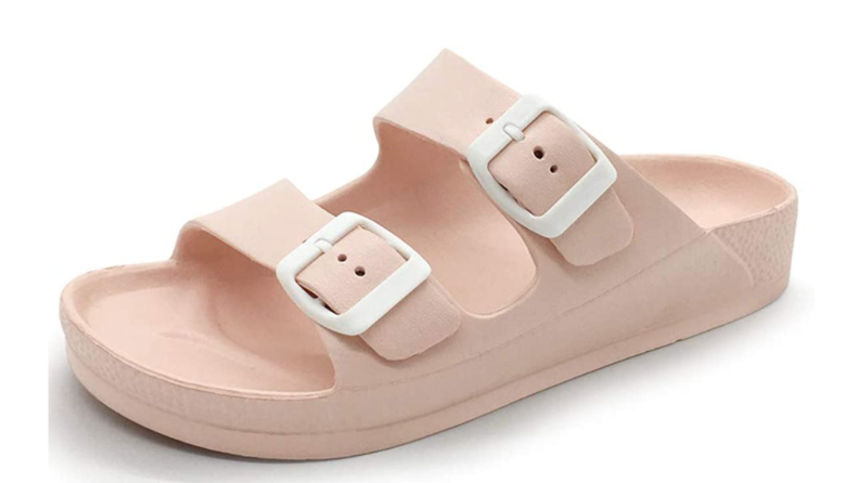 A peach pair of sandals