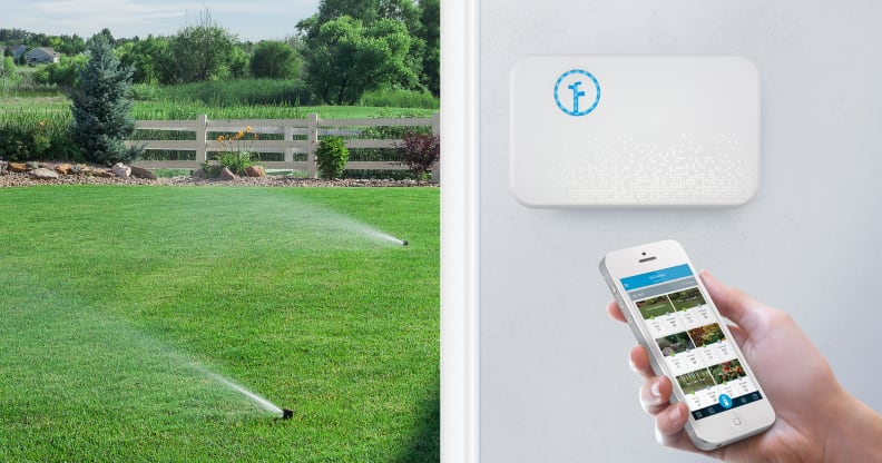 Rachio Sprinkler Controller on the side of a house