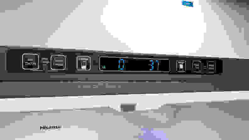 The Hisense HRF266N6CSE French-door refrigerator's control panel, located at the top center of its frame. You'll need to open both doors to access it.