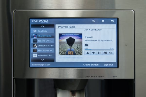 The new Samsung smart fridge’s Pandora app.