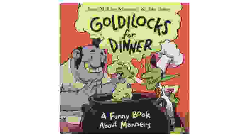 Cover of Goldilocks for Breakfast book with an illustration of two trolls standing over a giant pot