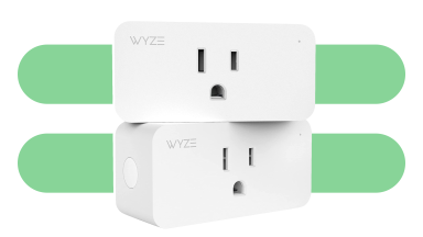 Two Wyze smart plugs stacked on top of one another