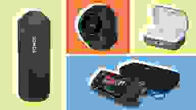 collage of a speaker, watch, nintendo switch, and wireless ear buds