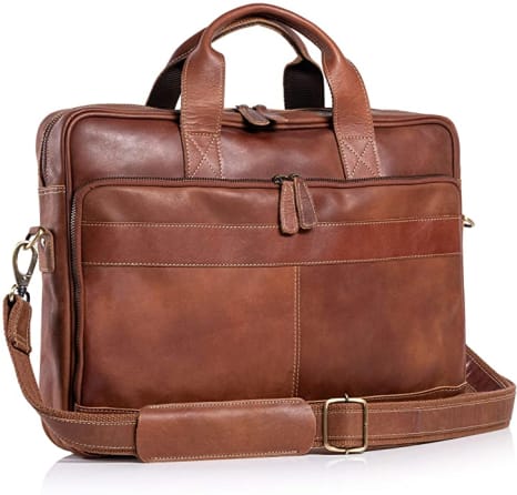 Kucspp Mens Full Grain Leather 16 Briefcase Shoulder Messenger Bag Fit 15.6 Laptop Briefcase Tote