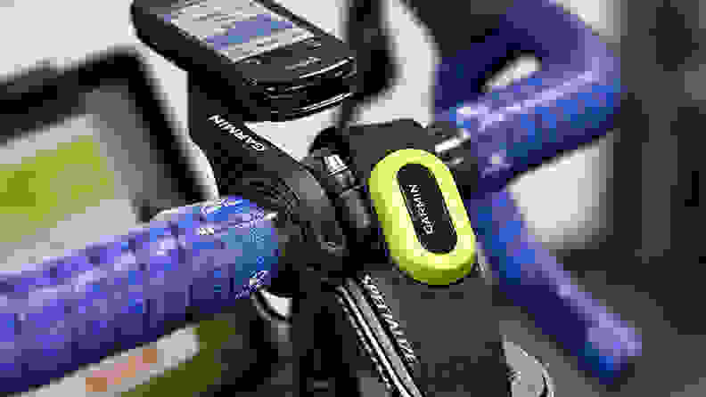 The Garmin HRM-Pro on an exercise bike.