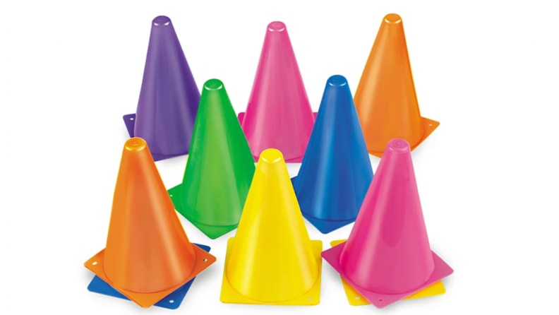 Eight multicolored Lakeshore cones.