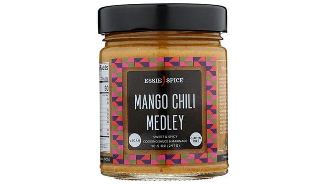 A jar of mango chili marinade.