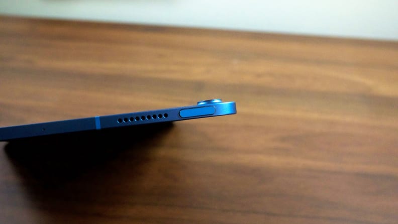 A close-up of the M1 iPad Air's power button, which also houses a touchID sensor.