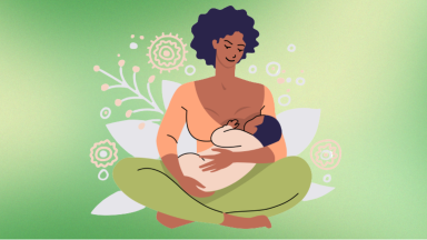 A drawing of a woman smiling down at her nursing newborn.