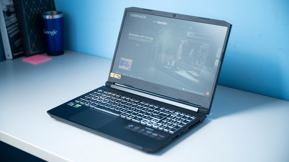 Closeup of laptop screen displaying a game