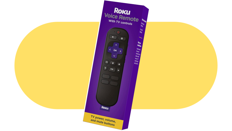 Purple box packaging for the Roku Voice Remote.