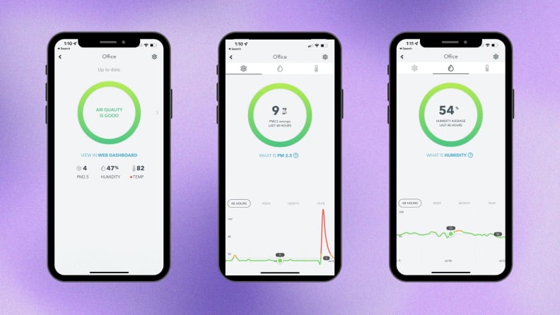 Screenshots from the Airthings app